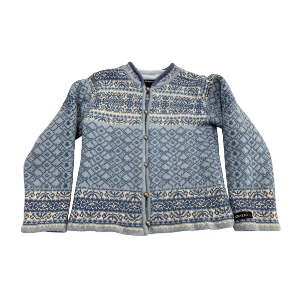 Icewear Sweaters - Icewear Icelandic Wool Cardigan Sweater Blue Fair Isle Nordic Pewter Button S